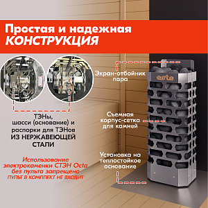 Электрическая каменка СТЭН ЭКМ 4 Octa gray 